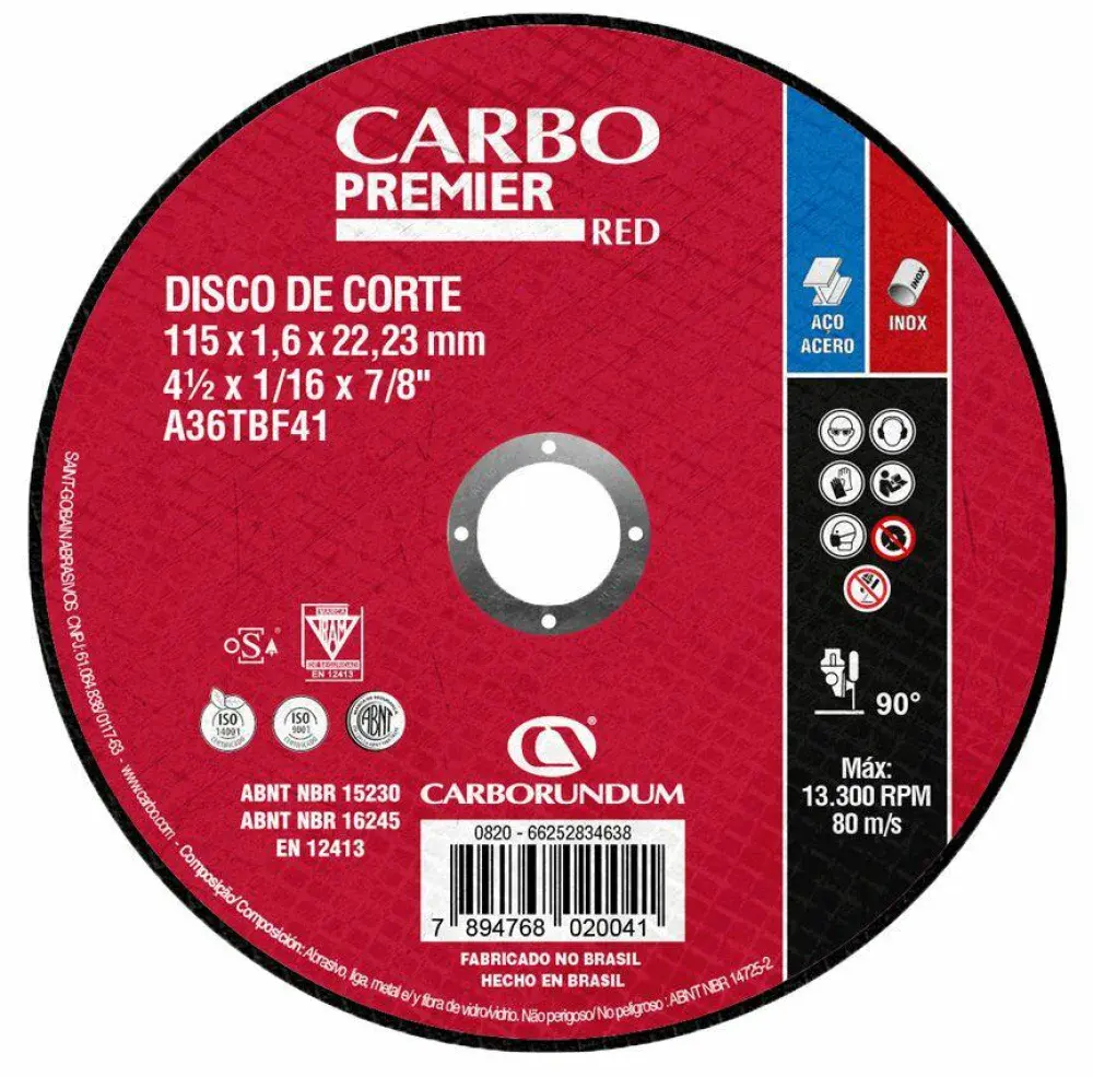 Disco corte fino aço premier red 178X1,6X22,2MM carbo Carborundum