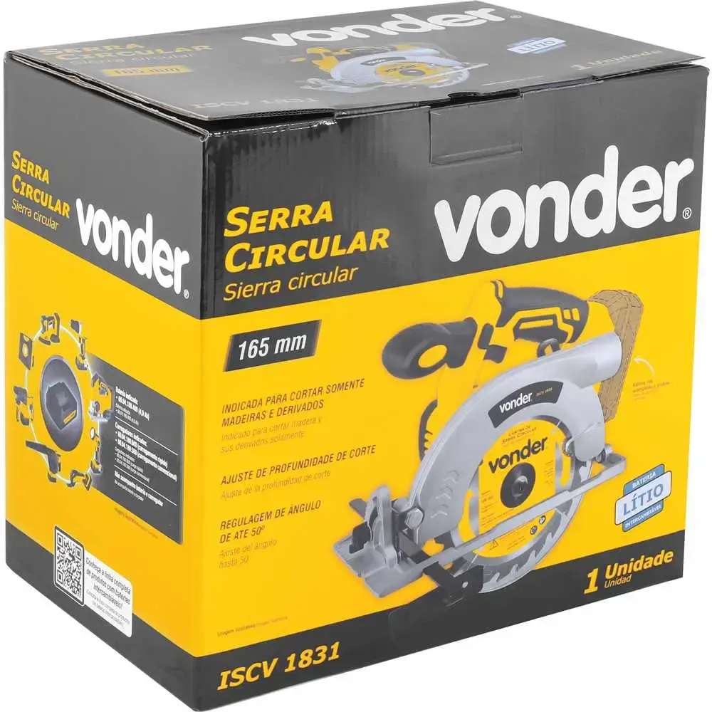 Serra circular 6,1/2 POL a bateria 18V sem bateria e carregador Vonder — fotografia 7