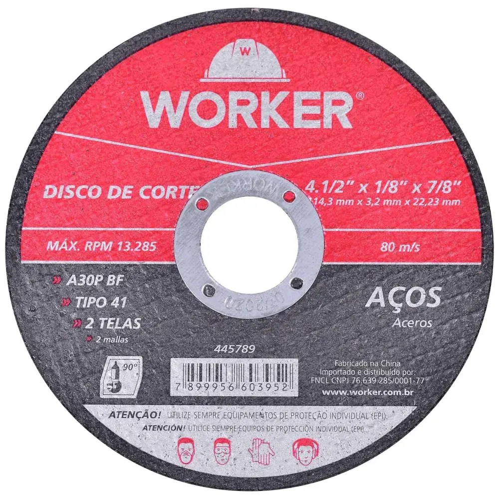 Disco de corte para aço A30P bf 4.1/2”/8” Worker — fotografia 6