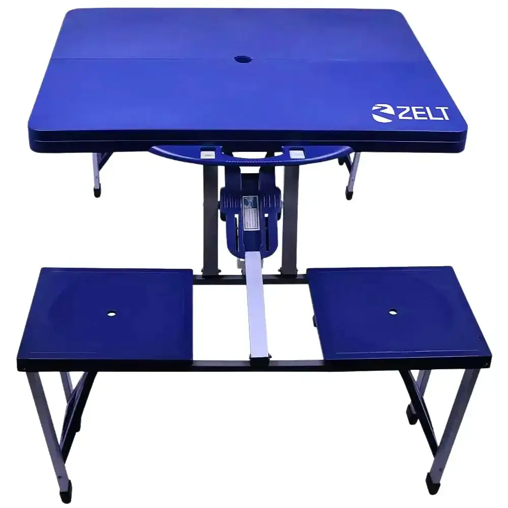 Mesa Camping Portátil Dobrável em Polipropileno 4 Banquetas Tipo Maleta 136×85×65 cm ZELT — fotografia 2