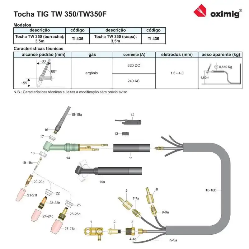 Tocha para Solda TIG TW 3.5 Metros Alta Frequência Refrigerada a água TI436 OXIMIG — fotografia 3