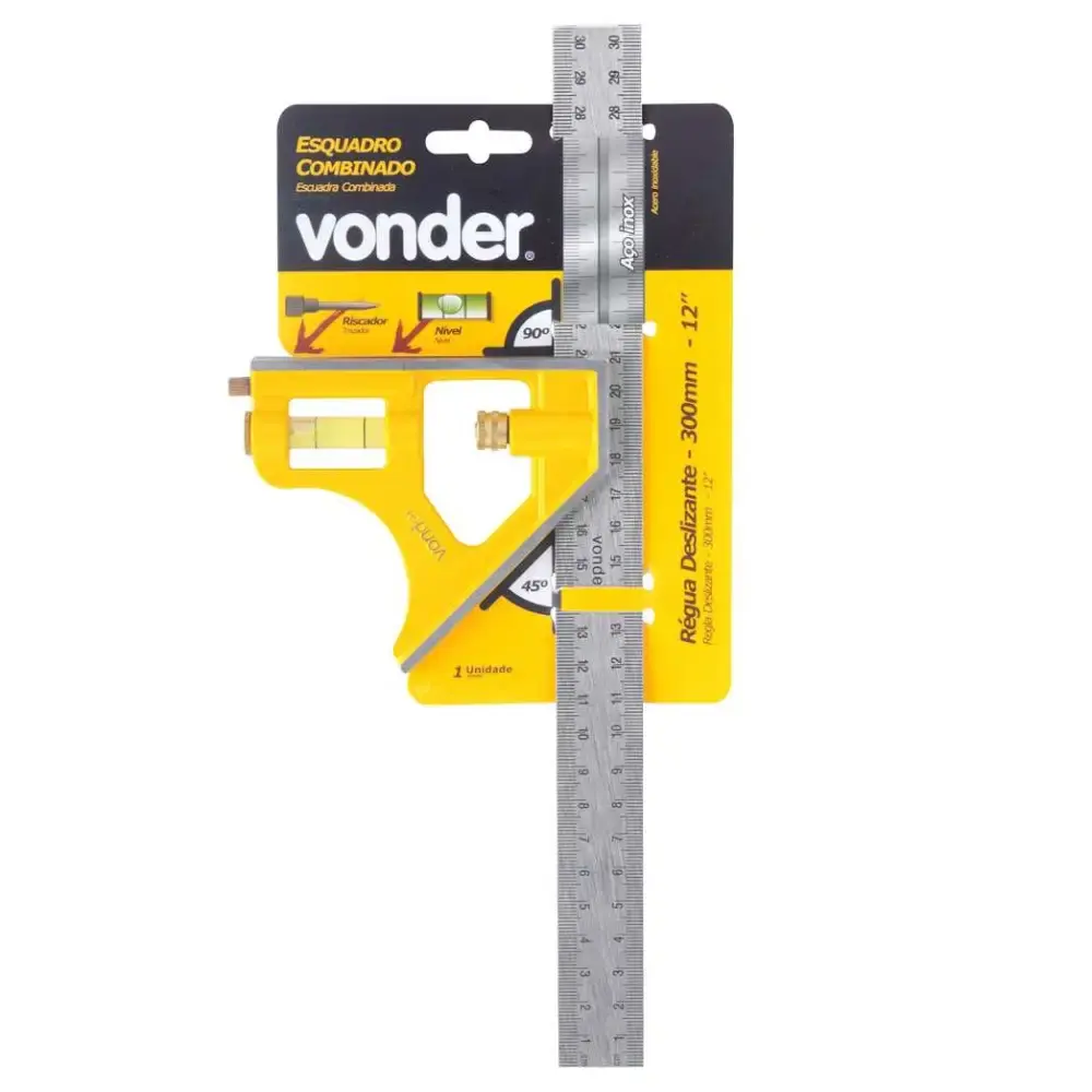 Esquadro combinado 12 pol com régua inoxidável Vonder
