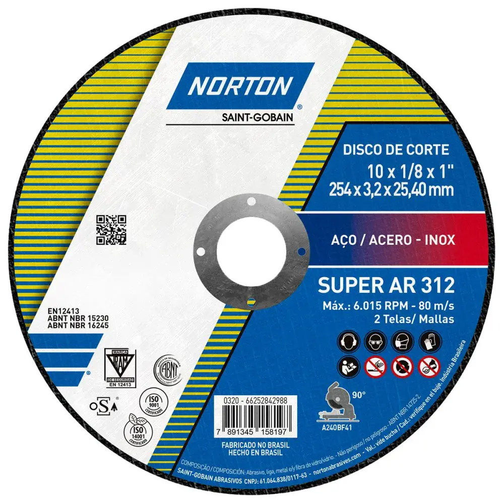 Disco de corte super aços AR312 254X25,40MM Norton
