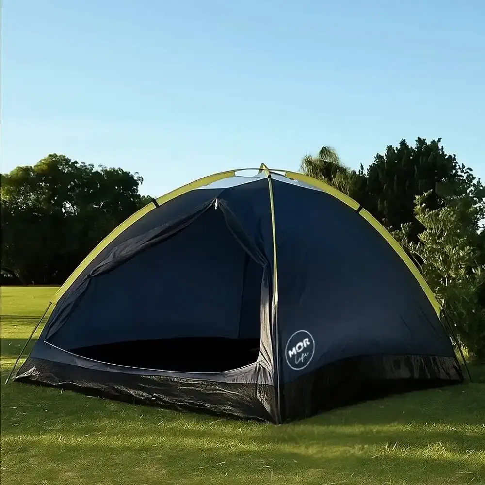 Barraca iglu para camping 2 pessoas azul com colchão inflável solteiro e inflador mecânico Mor — fotografia 4