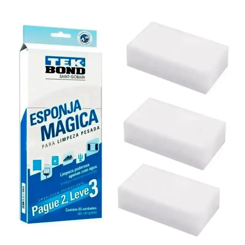 Esponja mágica com 3 unidades melamina limpeza pesada 24361000302 Tekbond — fotografia de referência