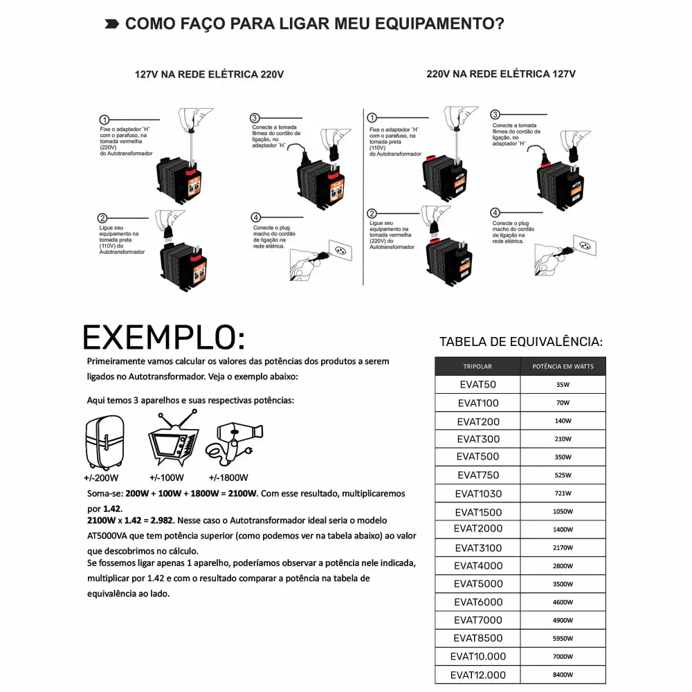 Transformador de voltagem 4900W bivolt EVAT7000 Evald — fotografia 7