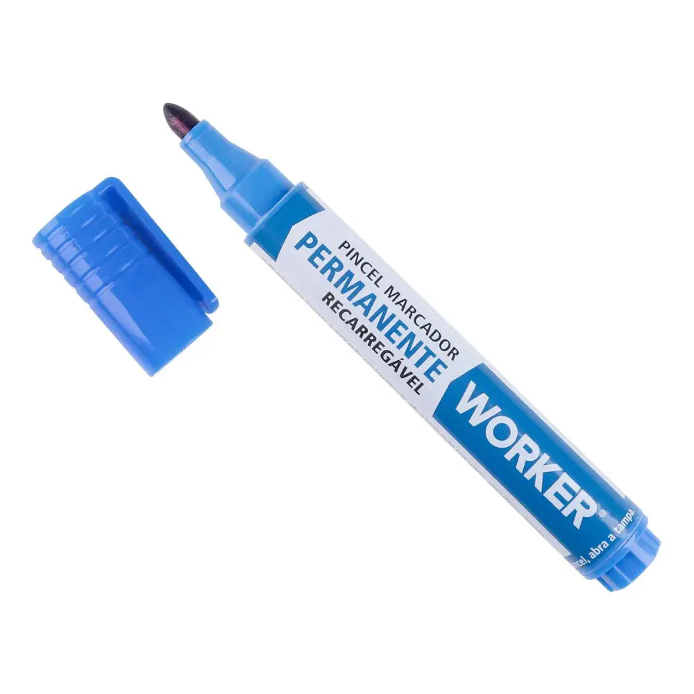 Marcador permanente recarregável azul ponta grossa Worker