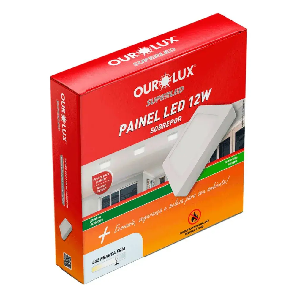 Painel led sobrepor 12W biv 6400K quadrado Ourolux — fotografia 2