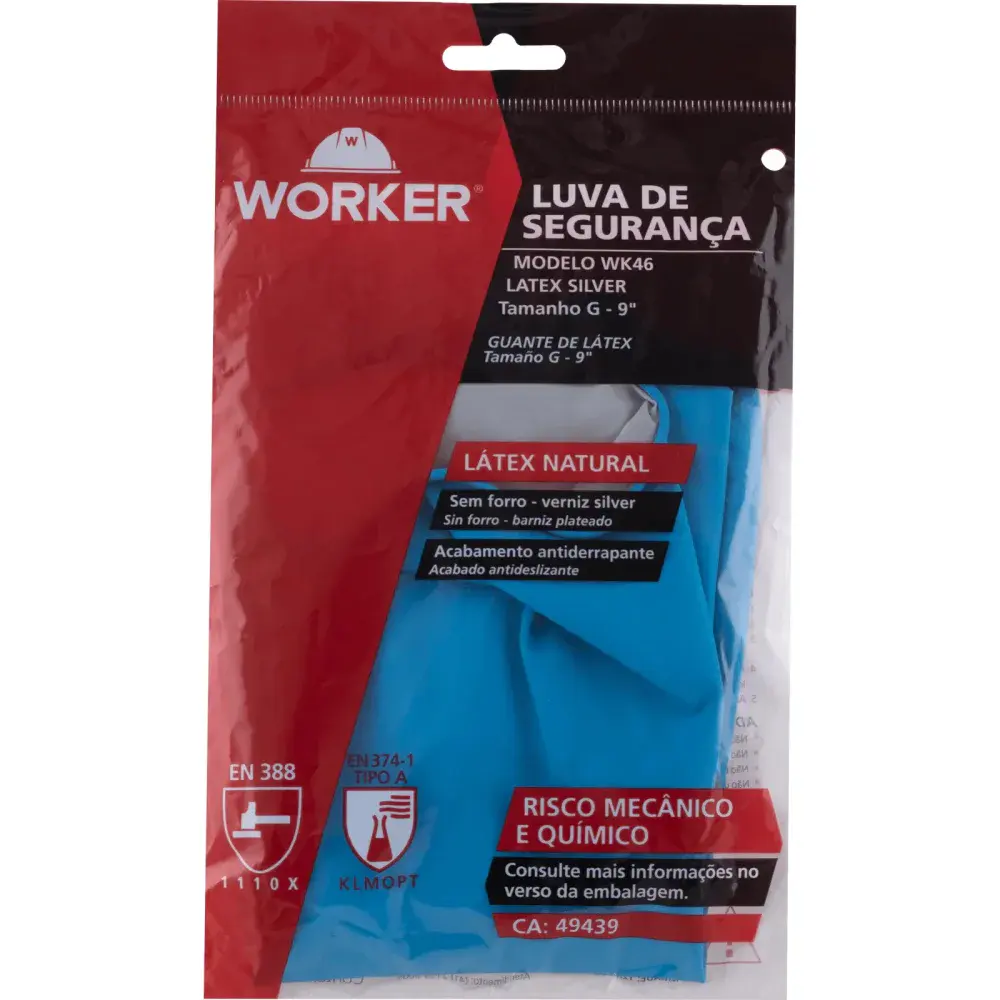 Luva de látex WK46 silver 9 azul Worker — fotografia 6