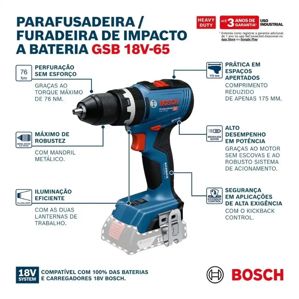 Parafusadeira furadeira de impacto 18V 65NM sem bateria e carregador Bosch — fotografia 5