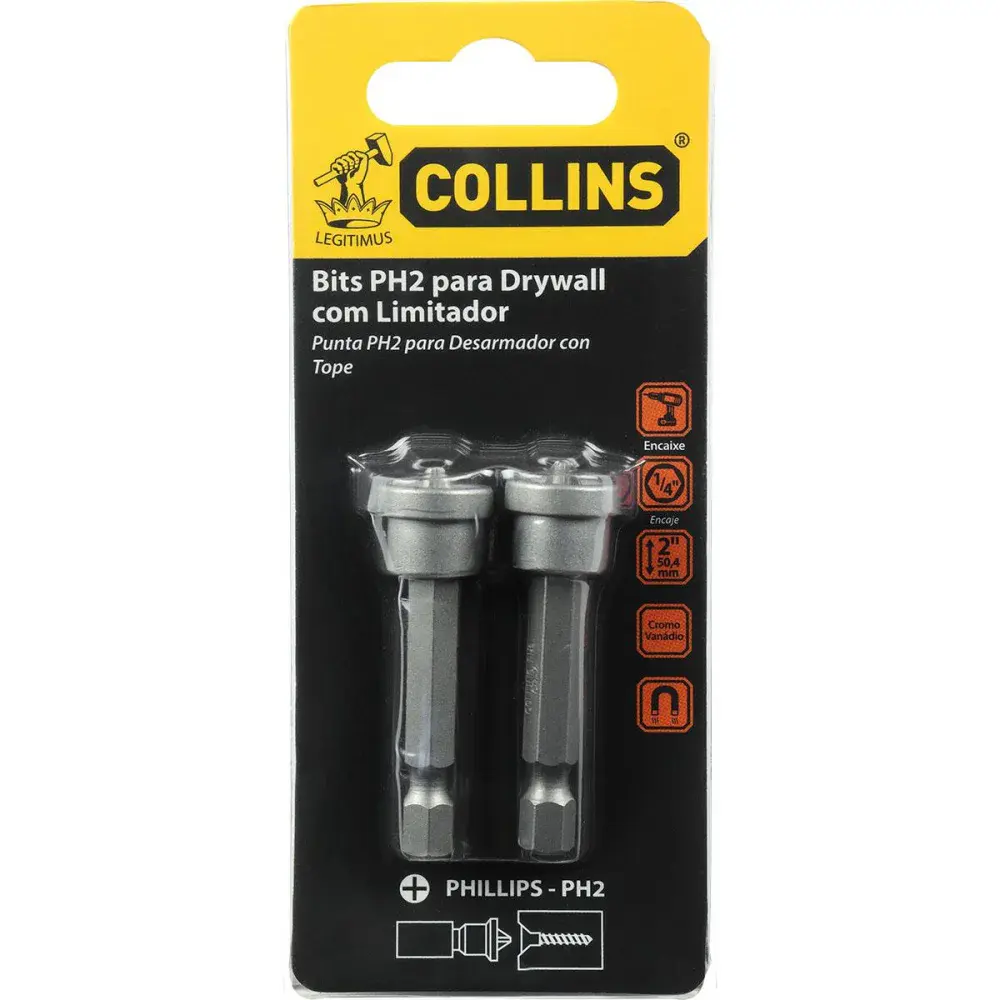 Bits PH2 para drywall com limitador 2 50,40MM 2 pçs Collins — fotografia de referência