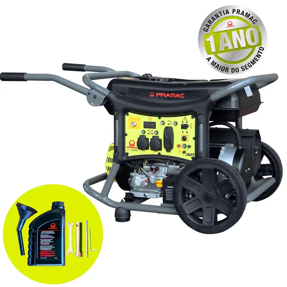Gerador à gasolina 6.3 KVA com bateria 4T digital com AVR WX6500 mono bivolt PR652MXB003I Pramac — fotografia 9