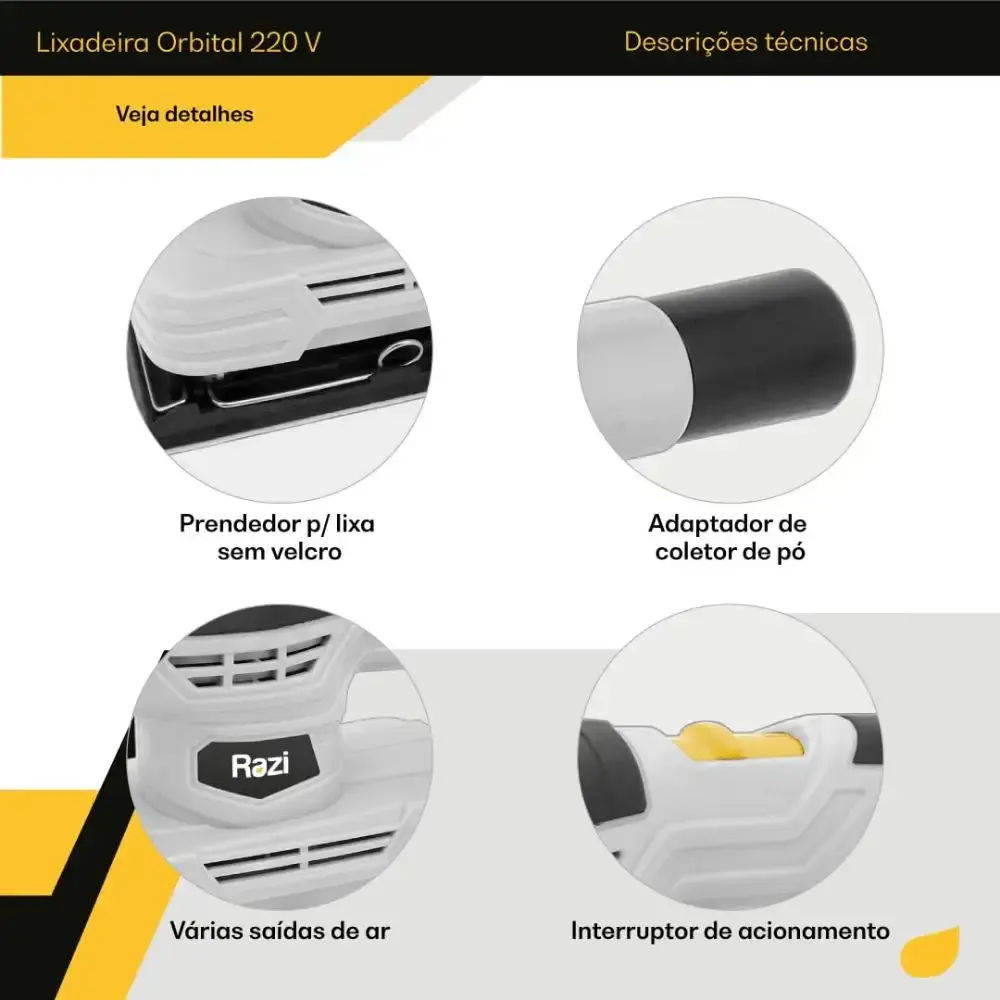 Lixadeira orbital 150W 188X90MM Razi 220 V — fotografia 10
