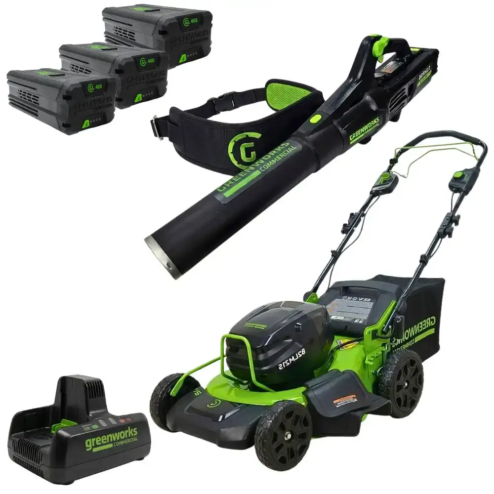 Cortador de grama 82V + soprador 760CFM + 3 baterias 4,0AH + carregador bivolt Greenworks