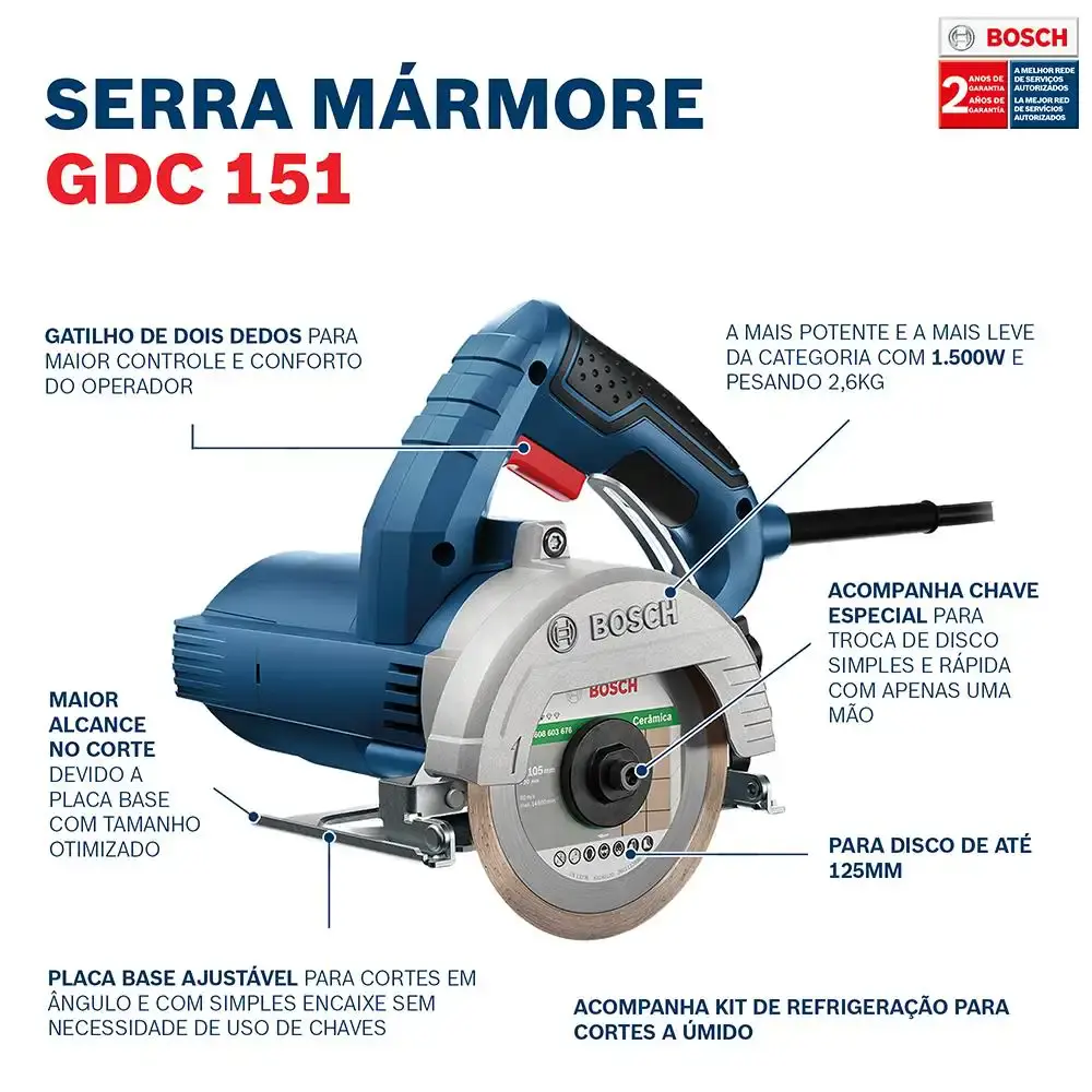 Serra Mármore Bosch TITAN 1.500W GDC 151 5" c/ Maleta, Kit de Refrigeração BOSCH + BRINDE 3 Discos 220 V — fotografia 6