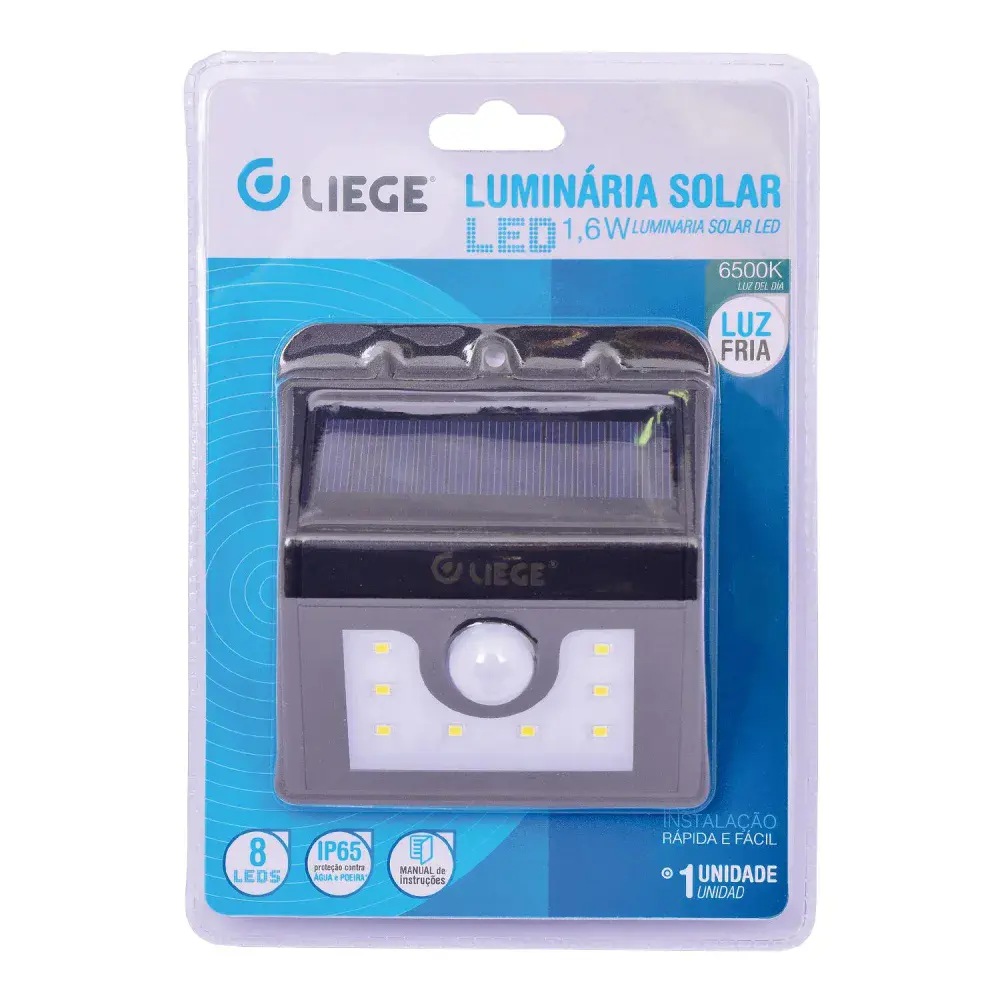 Luminária solar de parede com 8 leds 40LM 1,6W 6500K Liege — fotografia 3