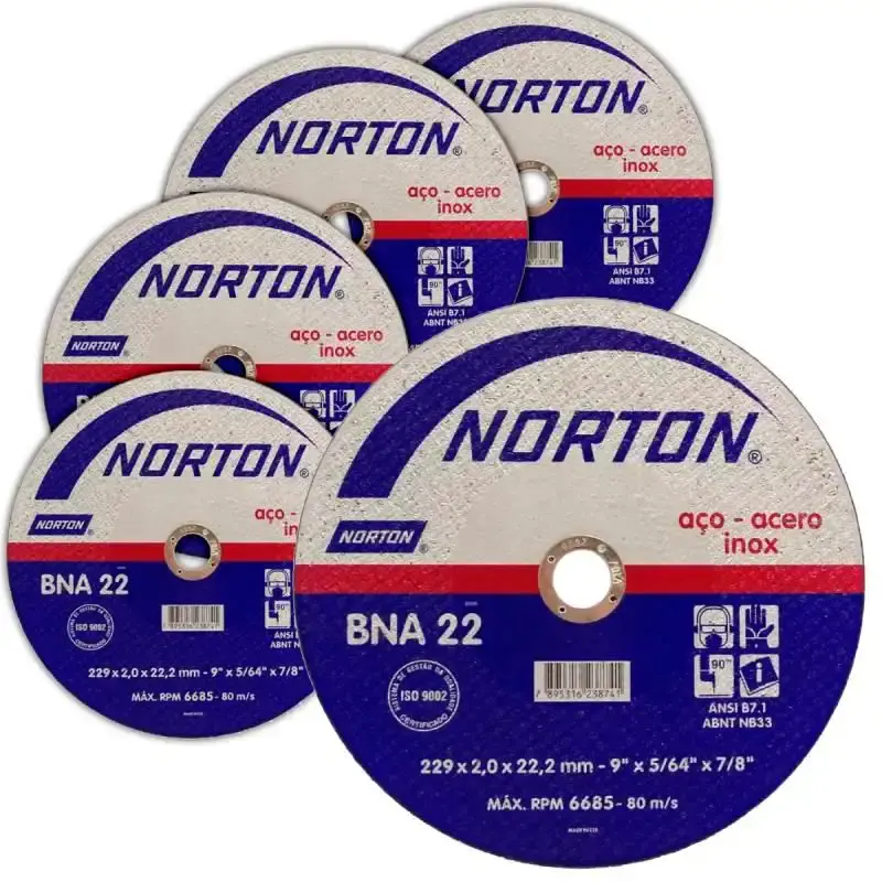 Disco de Corte para Metal e Inox 9 POL x 5/64 x 7/8 POL BNA22 Kit com 5 Unidades NORTON — fotografia 2