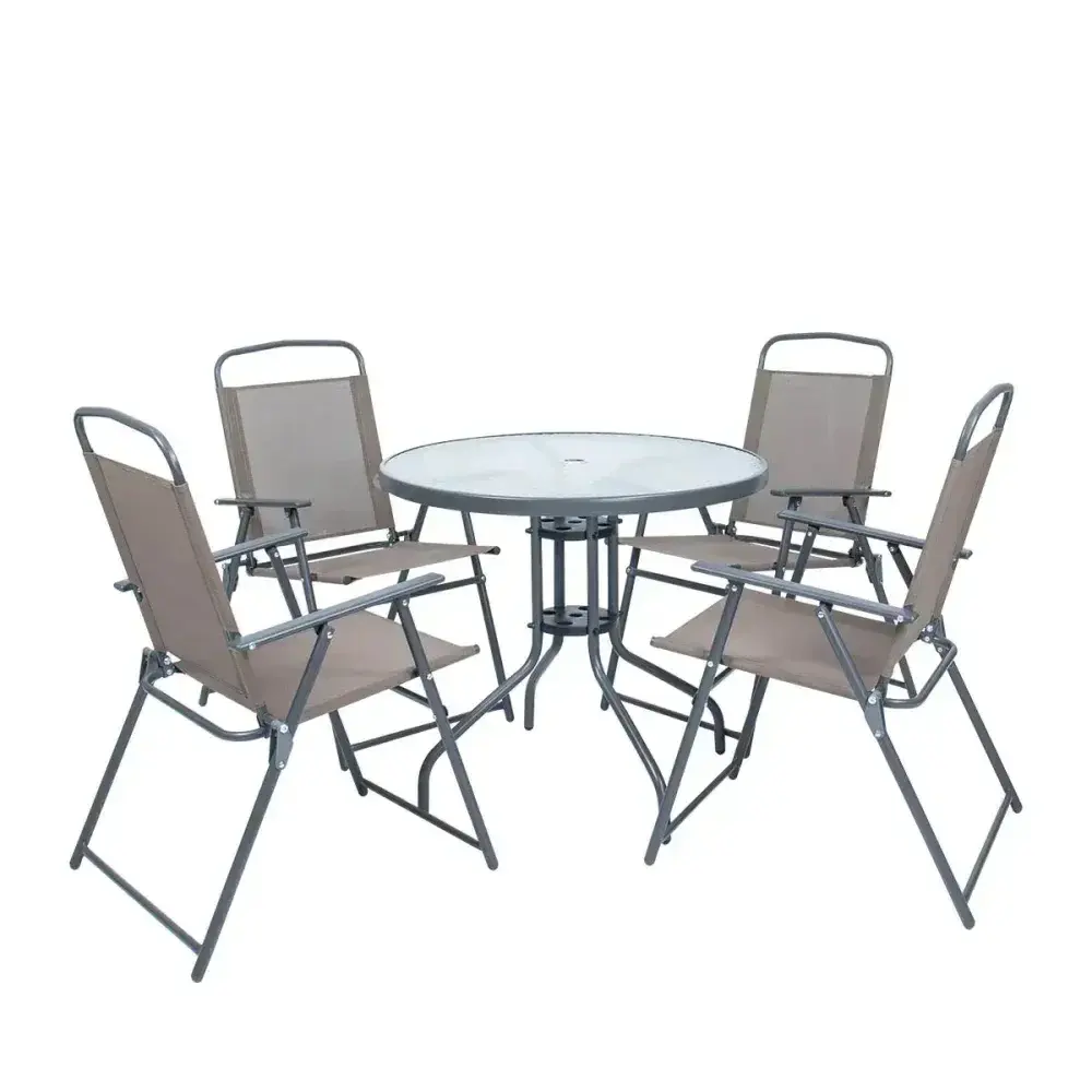 Conjunto de mesa e cadeiras com ombrelone marrom Kala — fotografia 7