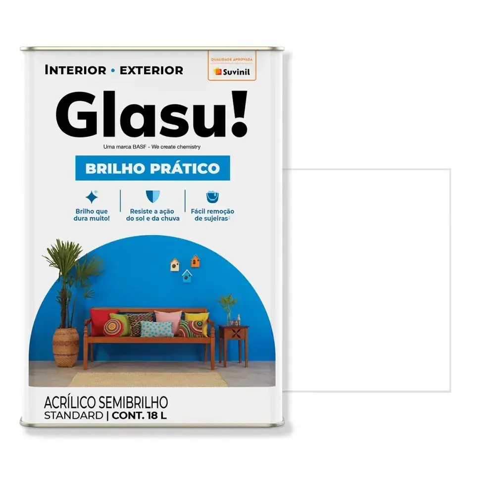 Tinta acrílica semibrilho brilho prático branco 18L glasu Suvinil Glasu! — fotografia 2