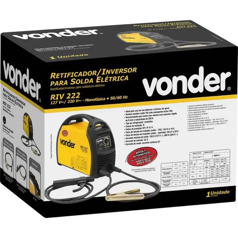 Máquina de solda inversora RIV 222 bivolt + 2 esquadros magnéticos 10 KG Vonder — fotografia 4