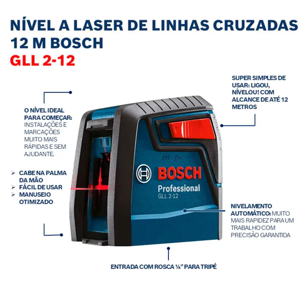 Nível a laser gll 2-12 1/4 12M vermelho com suporte Bosch — fotografia 11
