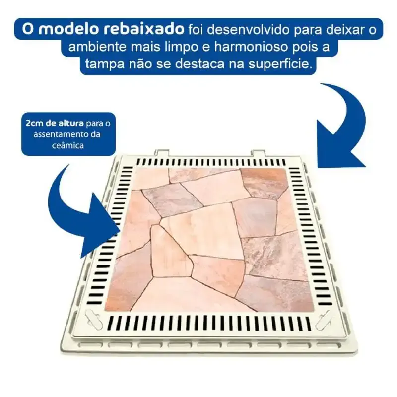 Tampão 80 x 80 CM Rebaixado Articulado c/ Grelha Casa de Máquinas de Piscinas 3182 Preto Fosco Amortecedor GDA — fotografia 3