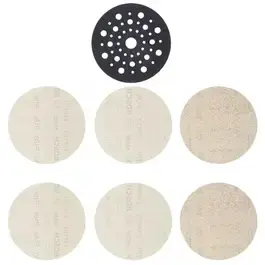 Starter Kit EXPERT M480 125 mm 6 discos 2xG80 2xG120 2xG180 + 1 prato de borracha BOSCH — fotografia 2