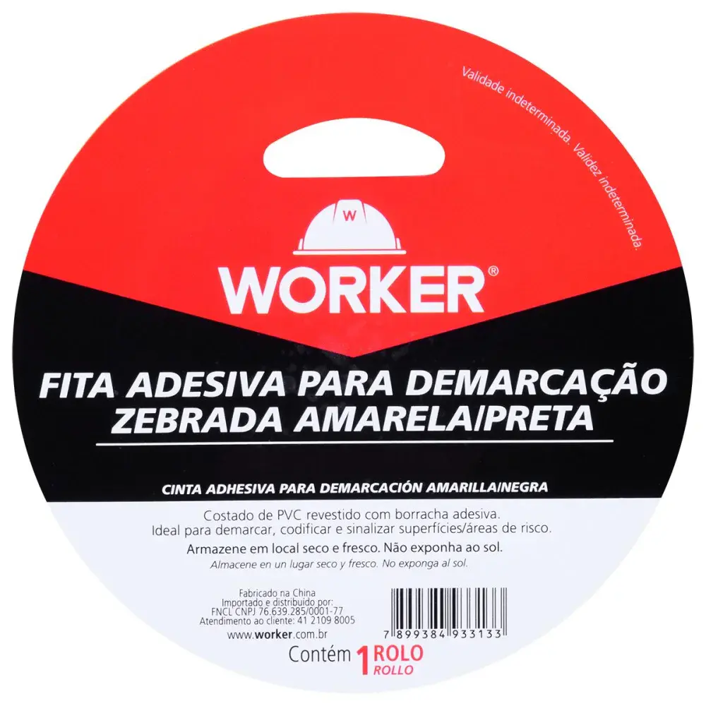 Fita adesiva para demarcação zebrada amarelo e preto 48MM x 30M Worker — fotografia 3