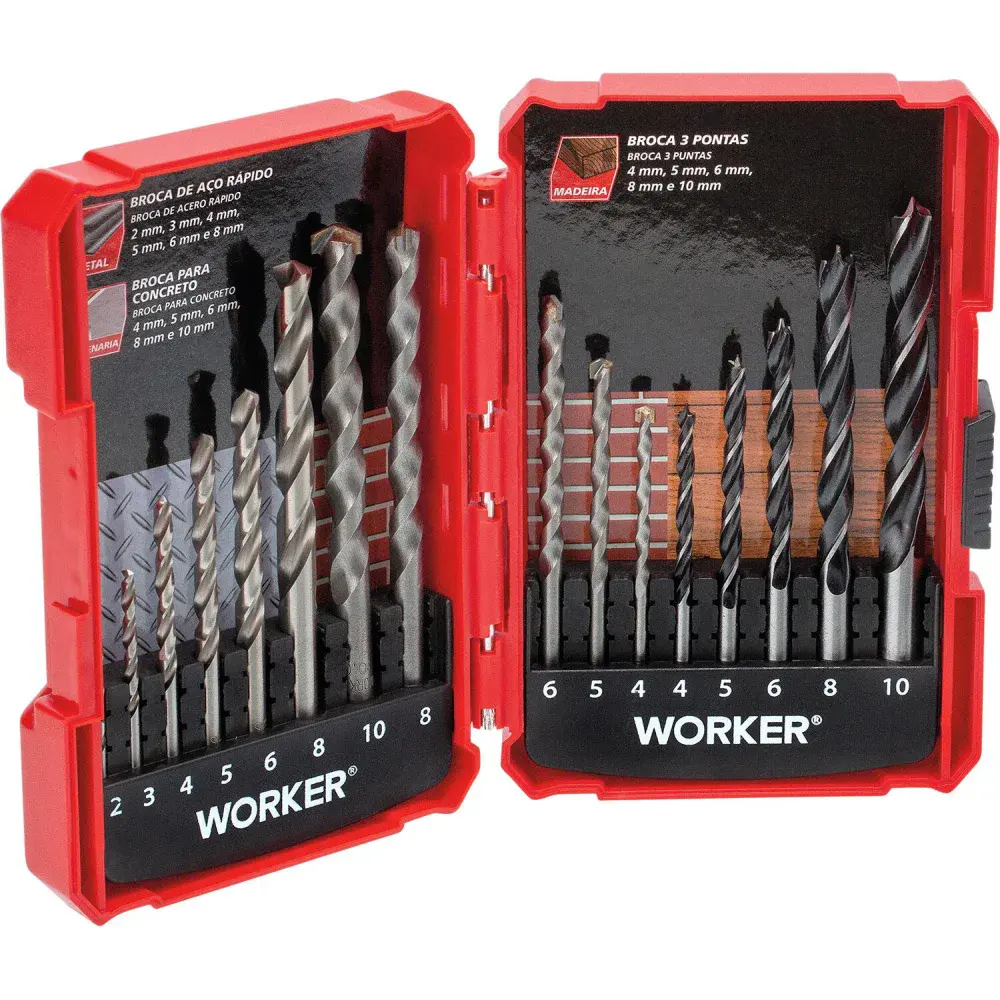 Kit de brocas combinadas para madeira e concreto 16 peç Worker — fotografia de referência