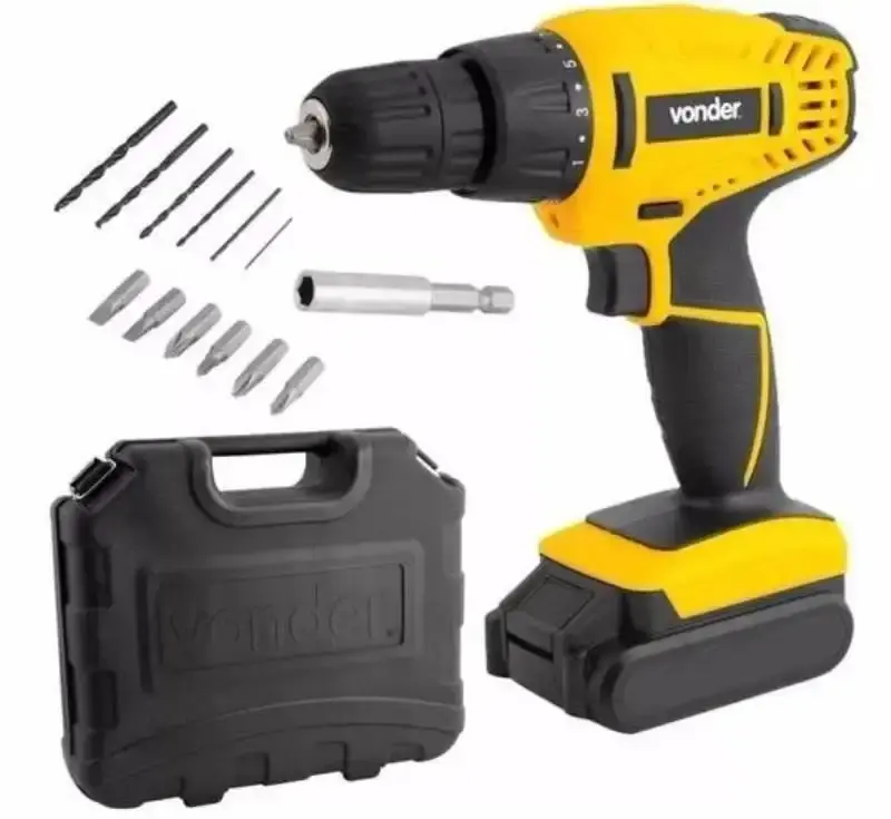 Parafusadeira e furadeira à bateria 12V PFV012 bivolt com maleta, kit brocas e bits Vonder — fotografia 6