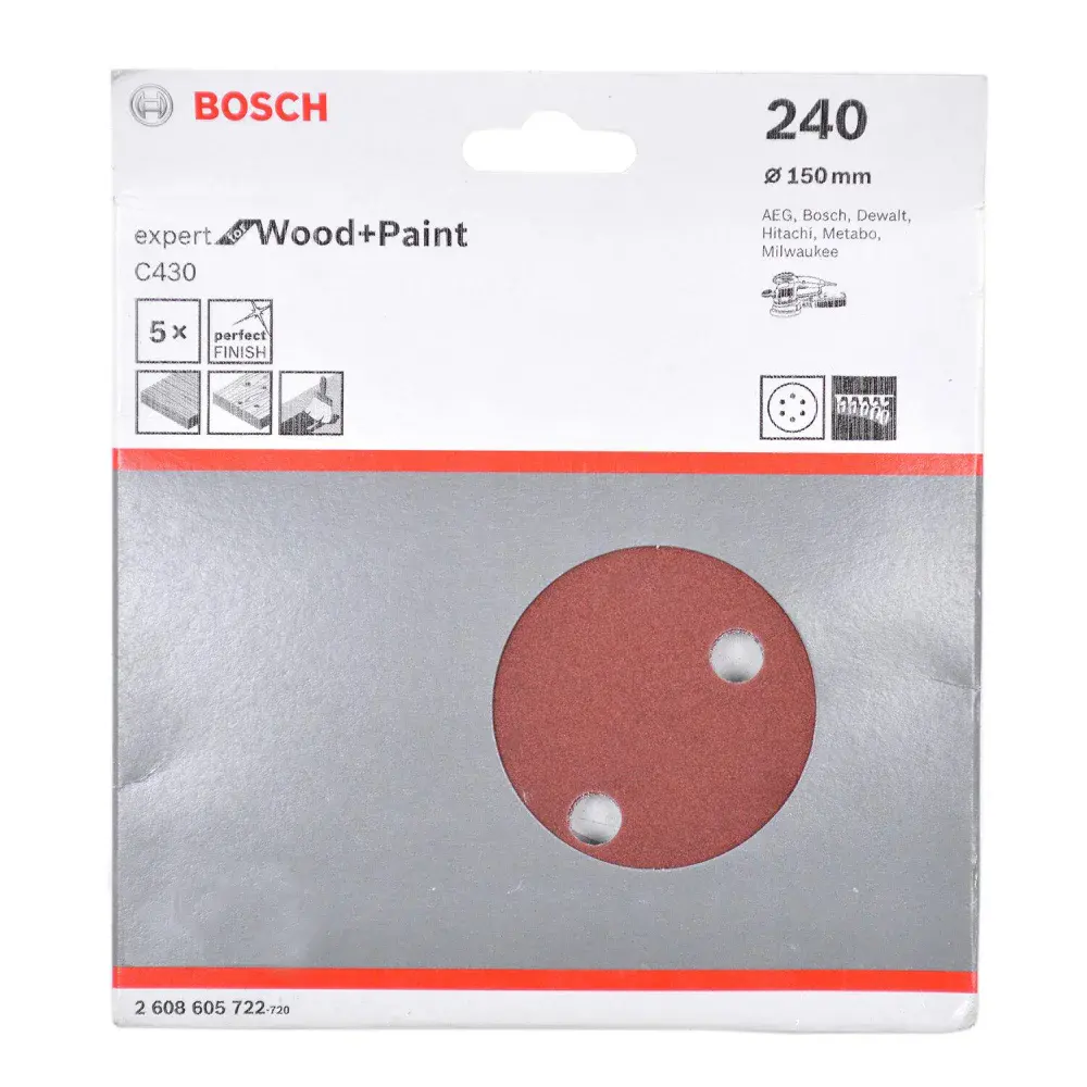 Kit 5 folhas de lixa velcro 6 G240 expert wood paint Bosch — fotografia de referência