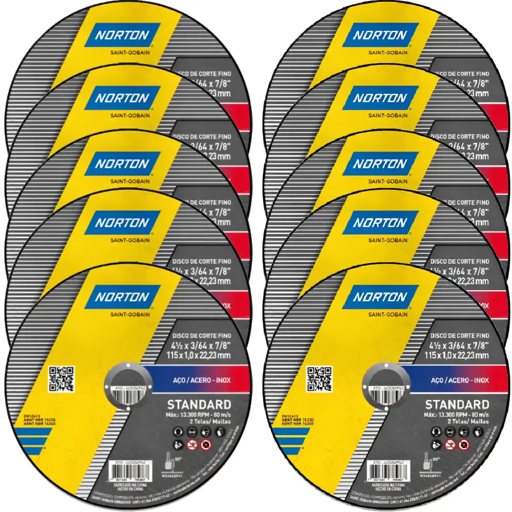 Kit 10 discos de corte para esmerilhadeira 115X22.23MM 66252849762 Norton