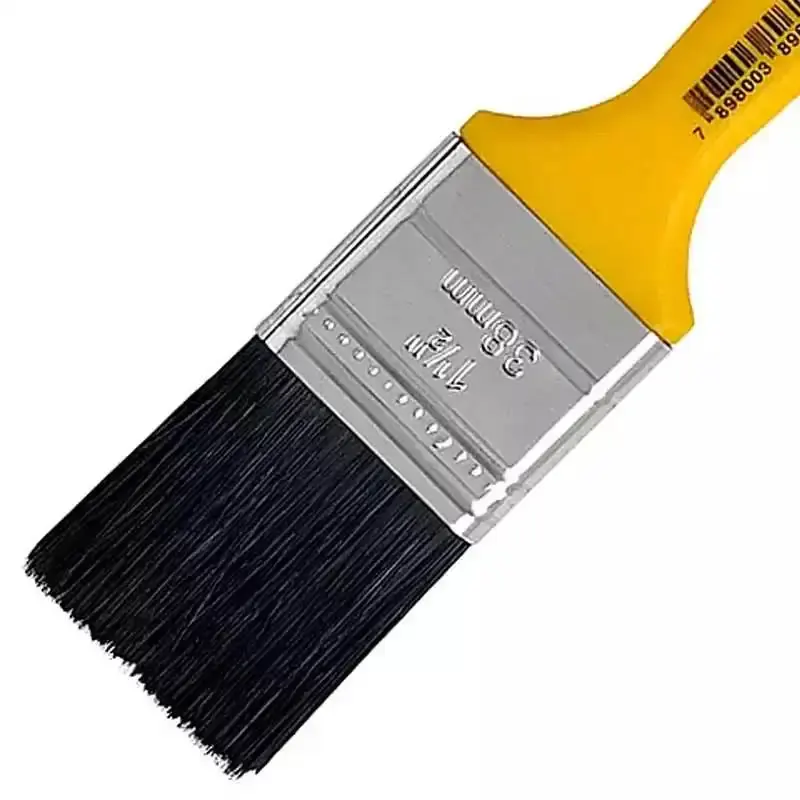 Pincel trincha 1.1/2 pol amarelo cerdas pretas kit 5 unidades Castor — fotografia 3