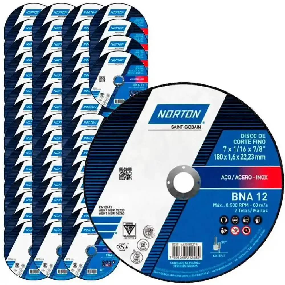 Disco de Corte para Metal e Inox 7 POL x 1.6 MM BNA 12 Kit 50 Peças NORTON — fotografia de referência
