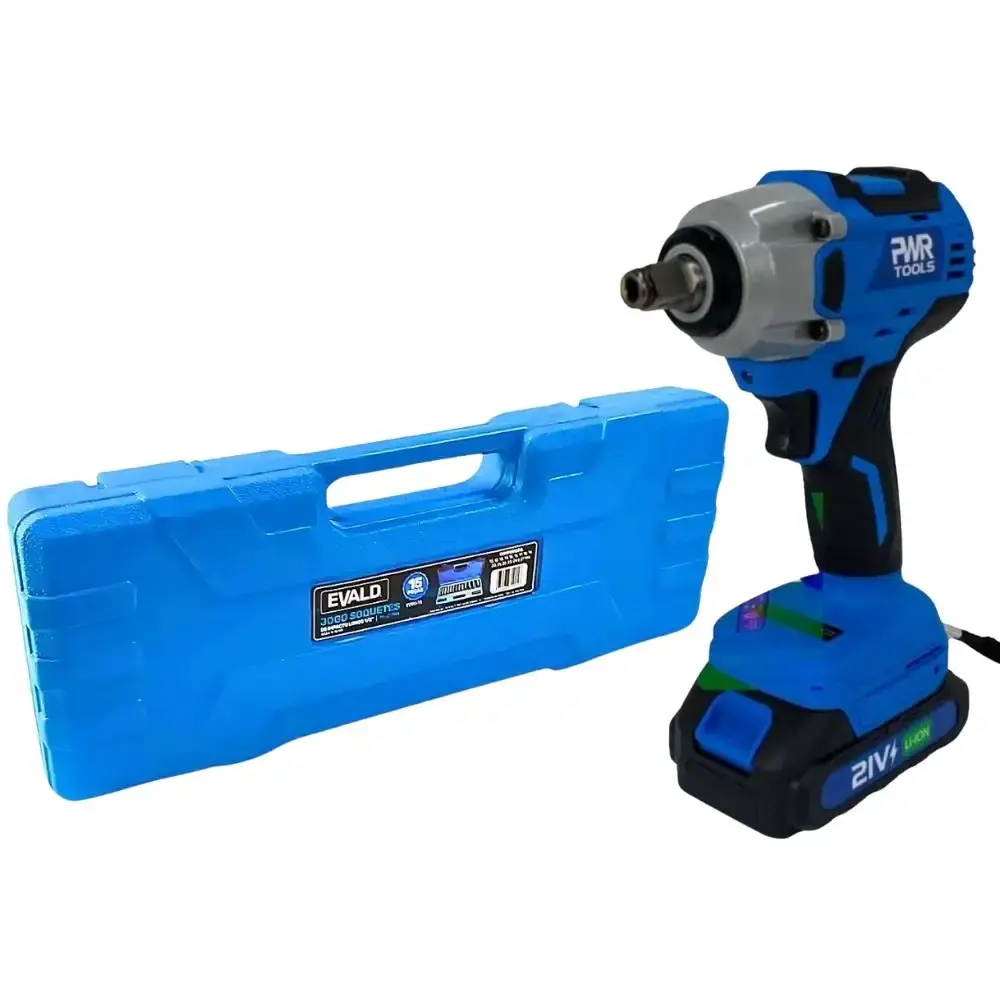 Chave de impacto 1/2 POL com bateria 21V maleta Sigma e kit soquetes 15 peças evald — fotografia 3