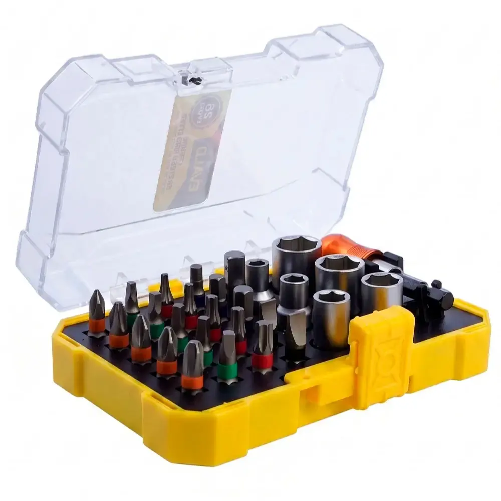 Estojo de bits e soquetes kit 28 peças pontas coloridas e catraca reversível Evald — fotografia 3