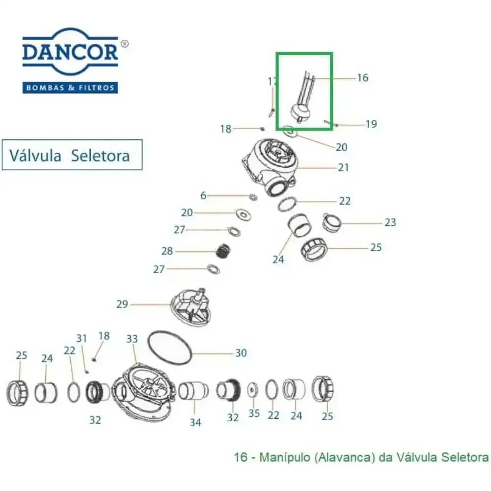 Alavanca manípulo da válvula seletora para filtro Dancor — fotografia 5