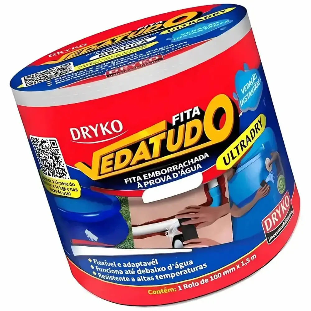 Fita Adesiva Emborrachada VEDATUDO 10CM x 1,5M Branca ULTRADRYBCO-CX DRYKO