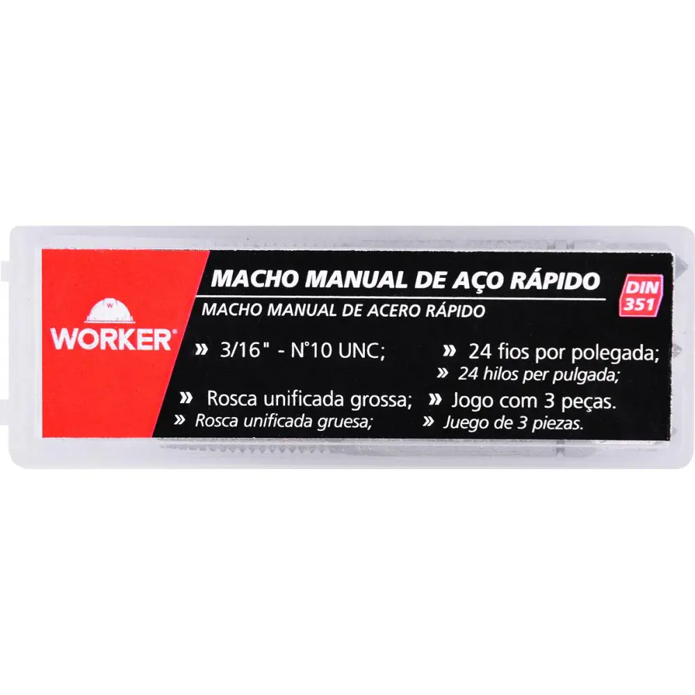 Jogo de macho manual DIN351 3/16 3 peç Worker — fotografia 5