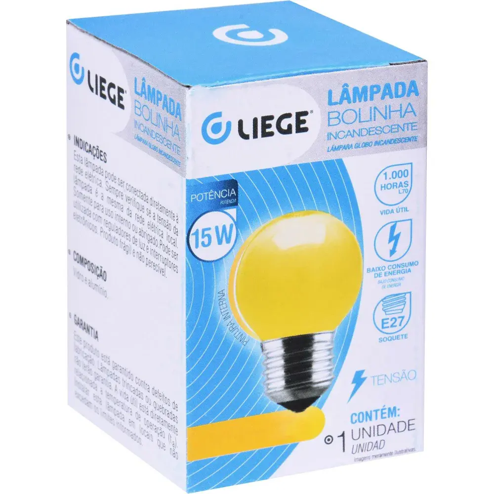 Lâmpada bolinha 15W E27 amarela incandescente Liege 127V — fotografia 3