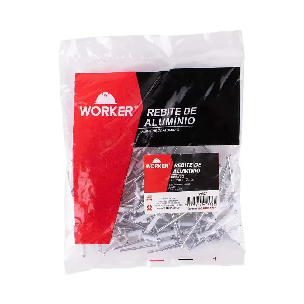 Rebite de repuxo alumínio 3,2X12MM 100 peç branco Worker — fotografia 10
