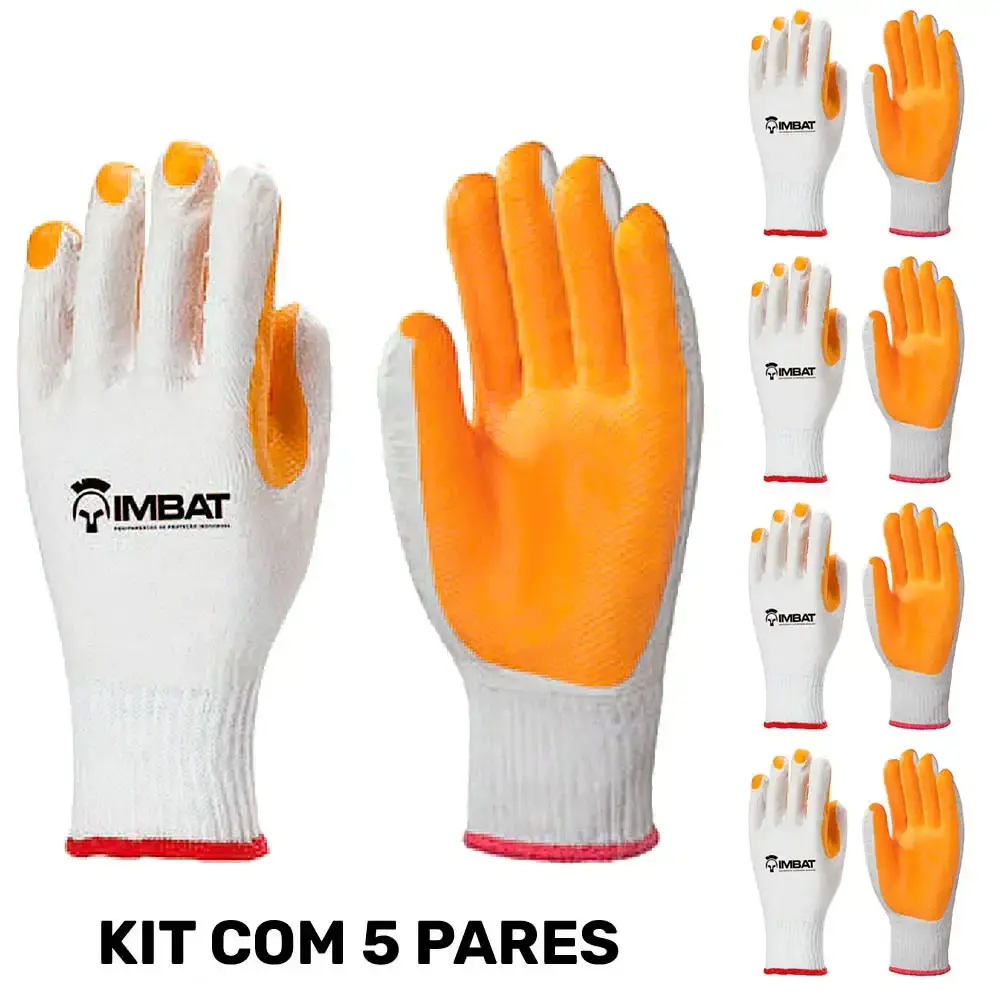 Kit 5 luvas de algodão e borracha vulcanizada laranja T9 LV-A-BLVA-9 Imbat — fotografia 2