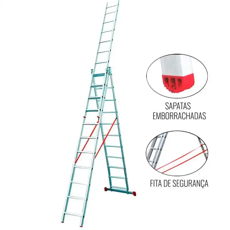 Escada de alumínio tripla extensiva 3 x 11 degraus ESC0711 Botafogo