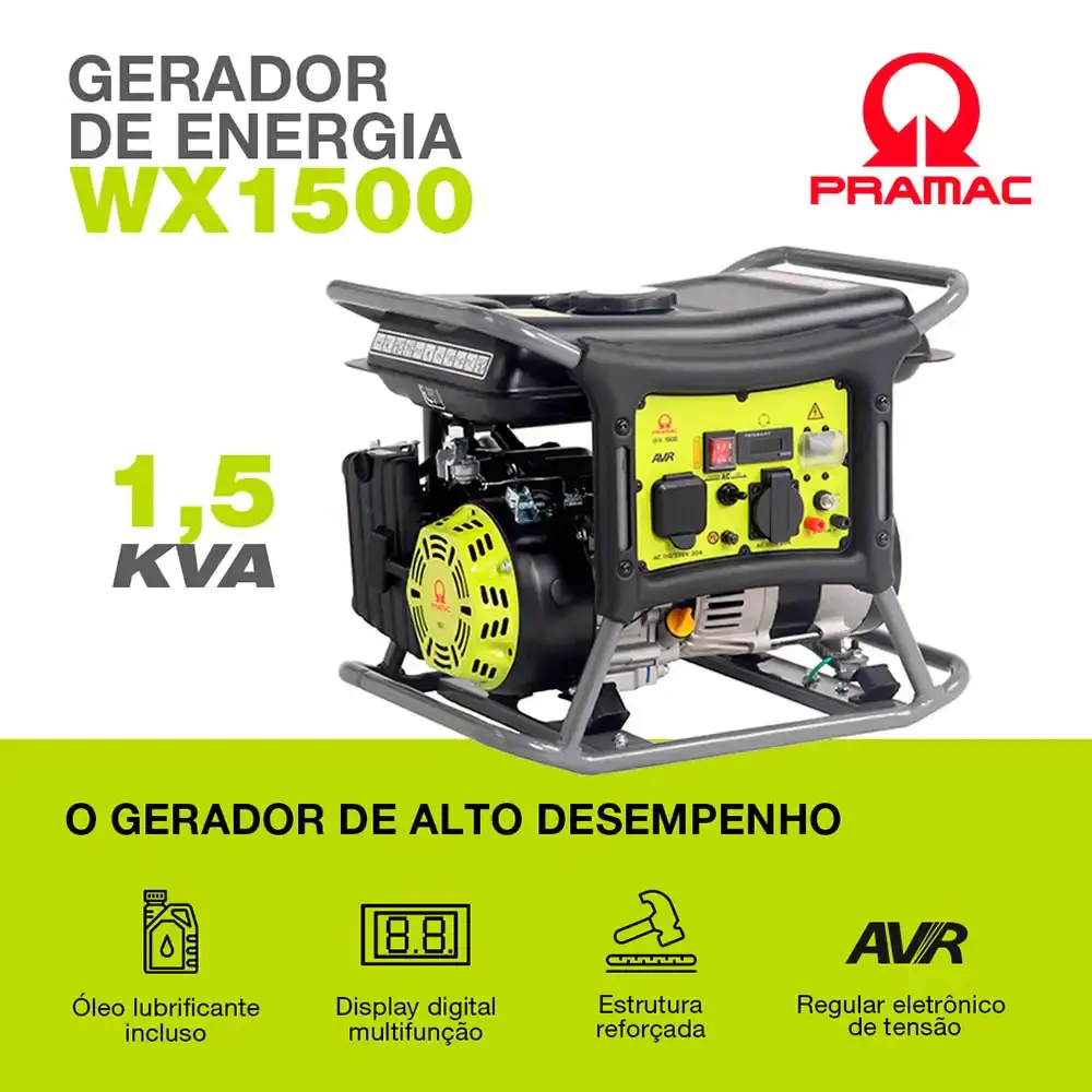 Gerador gasolina 1.5KVA digital com avr 4T WX1500 mono bivolt PR122MXI003I Pramac — fotografia 9