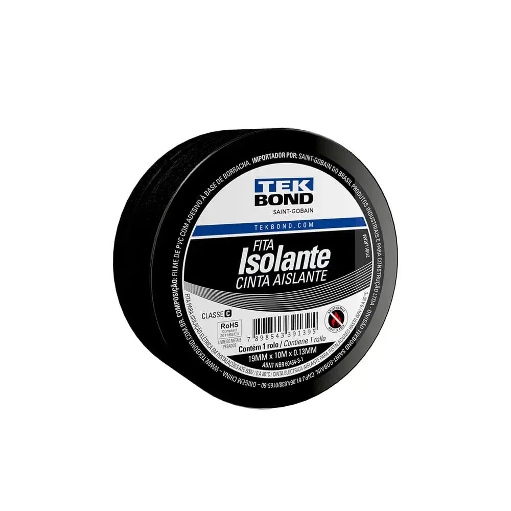 Fita isolante uso geral preto 19MMX10M Tekbond — fotografia de referência
