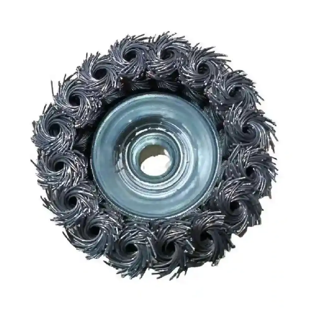 Escova de aço carbono tipo copo torcida 100 MM rosca M14 MTX — fotografia 4