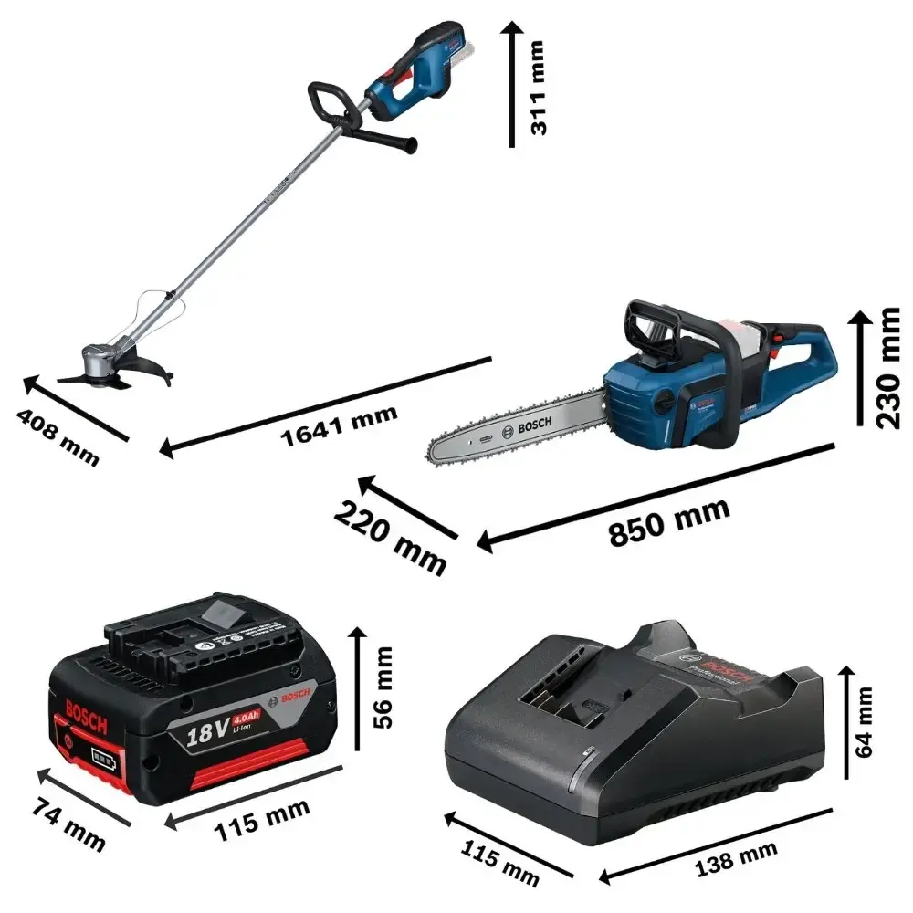 Roçadeira GRF 18V-23 com motosserra GKE 18V-40 e bateria 18V 4,0AH carregador bivolt Bosch — fotografia 3