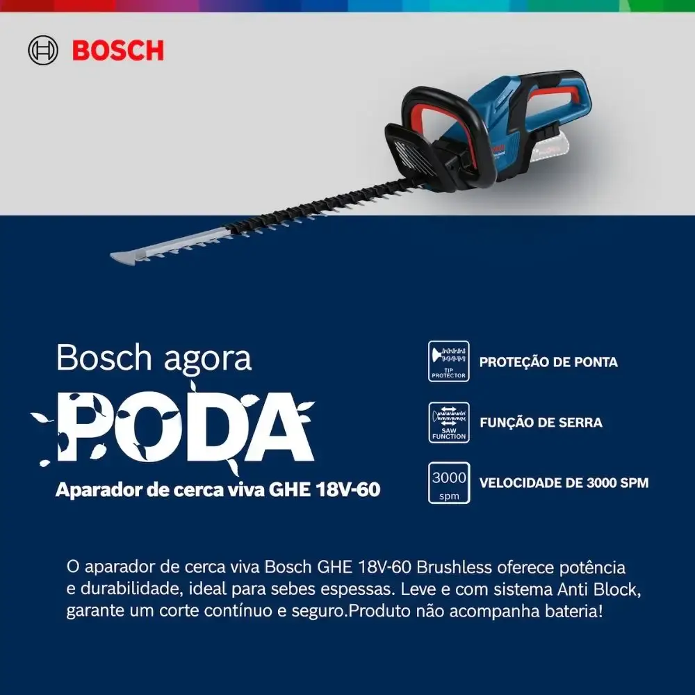 Aparador de cerca viva GHE 18V-60 com bateria 8,0AH 18V e carregador bivolt Bosch — fotografia 10