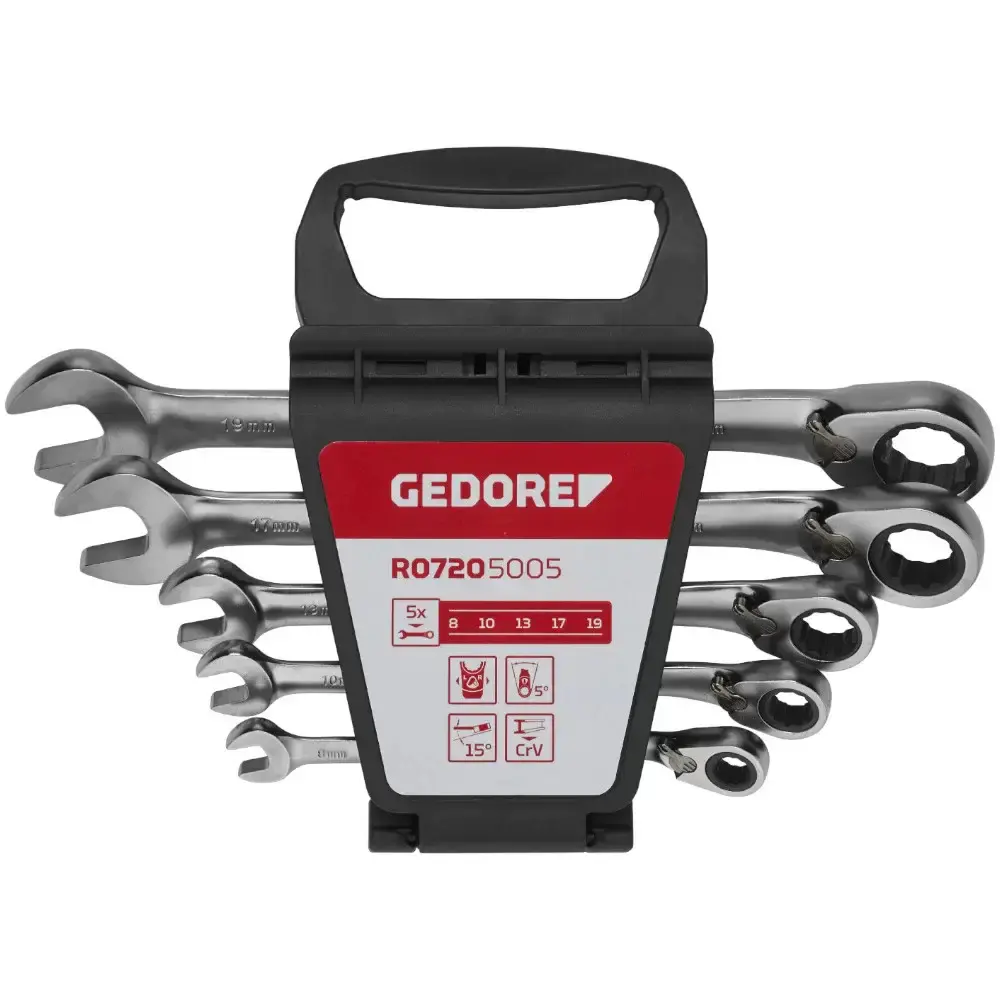 Jogo chaves combinada catraca revers 8 a 19MM C/5 pçs Gedore RED