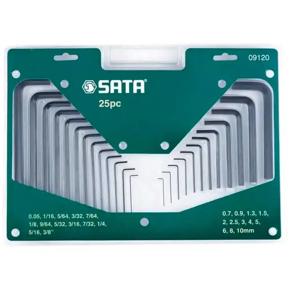 Chave hexagonal 0.7 à 10 MM e 1/16 à 3/8 POL jogo com 25 peças ST09120SJ Sata — fotografia de referência